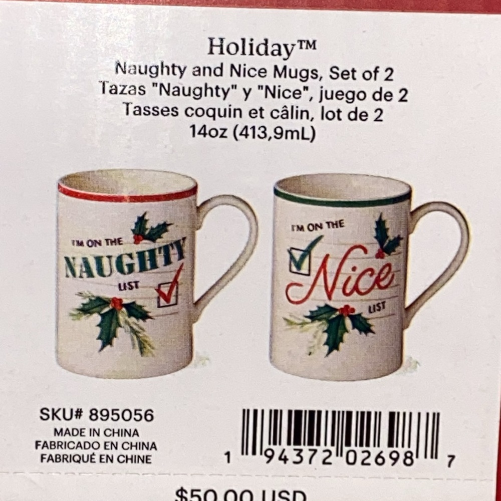 ❤️💚❤️NWT Lenox 14oz Naughty & Nice Mug Set